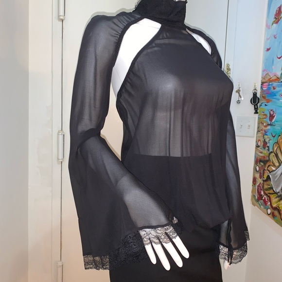 FLAVIO CASTELLANI Black SILK sheer blouse - Picture 4 of 9